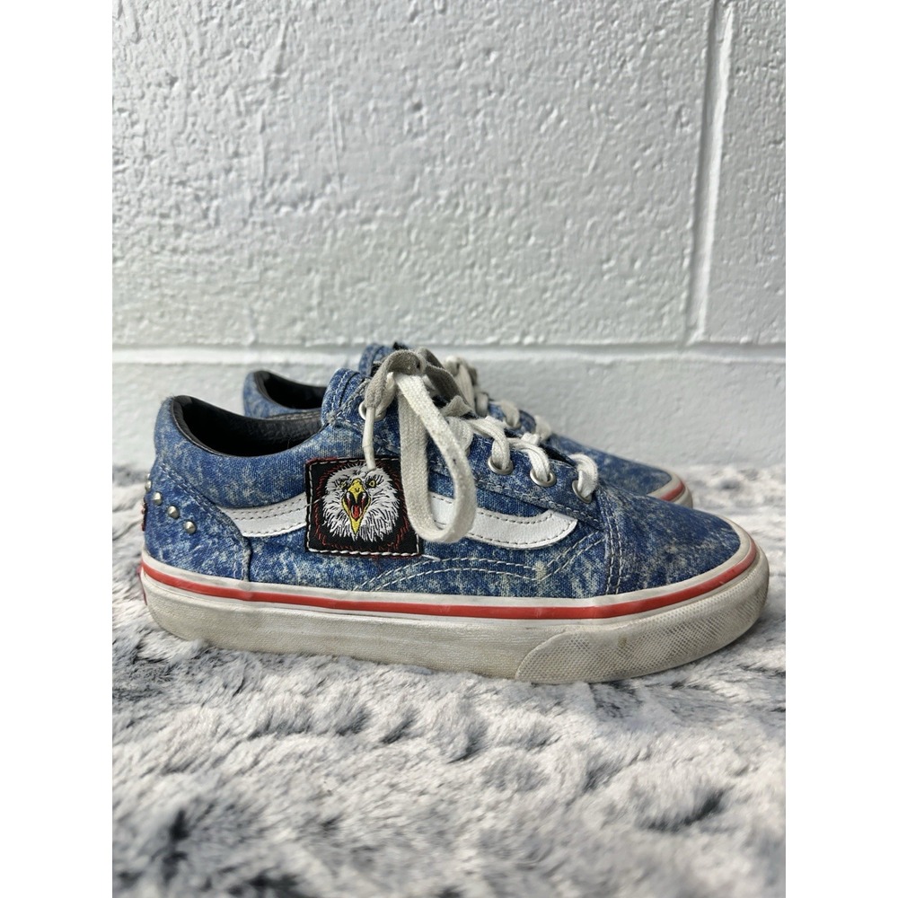 VANS X Cobra Kai Old Skool Distressed Denim "Eagle Fang Karate" Kids Size 2.5